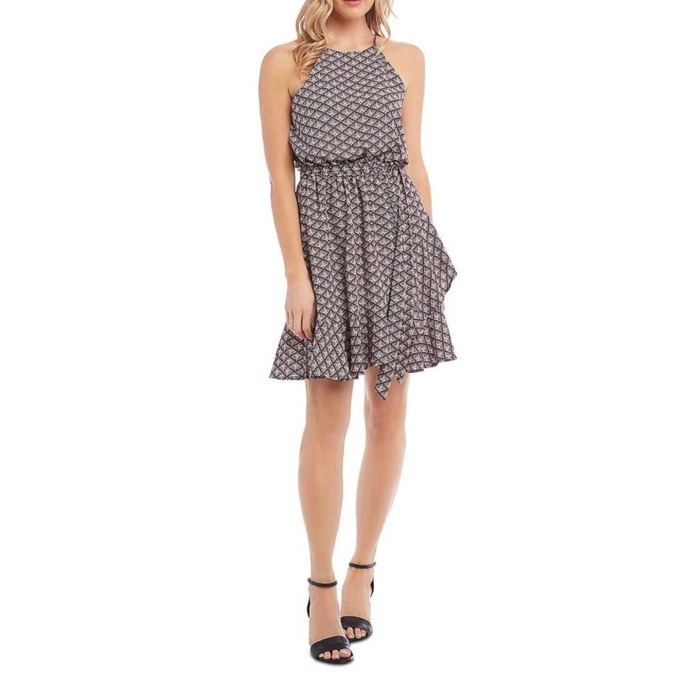 Karen Kane Print Ruffled Faux Wrap Dress NWOT